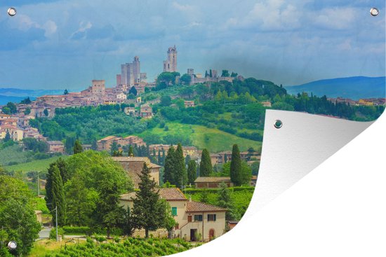 Tuinposter - Tuindoek - Tuinposters buiten - De heuvels van het Italiaanse San Gimignano in Toscane - 120x80 cm - Tuin