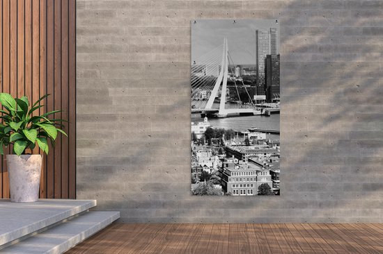 Affiche de clôture Rotterdam - Skyline - Zwart - Wit - 100x200 cm - Toile de jardin
