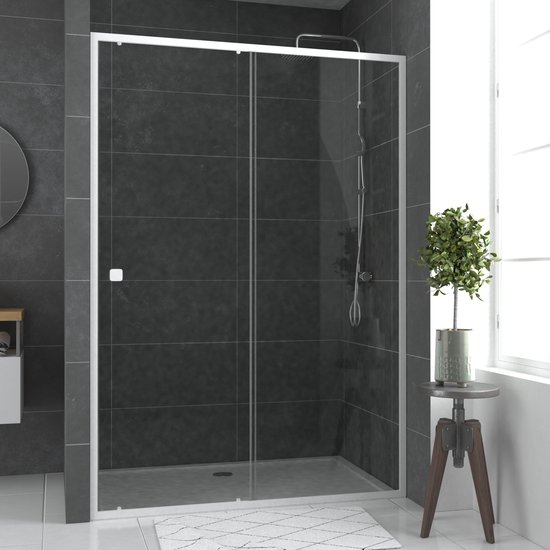 Porte de douche coulissante Aurlane 140x185cm avec profils blancs -  extensible de... | bol.com