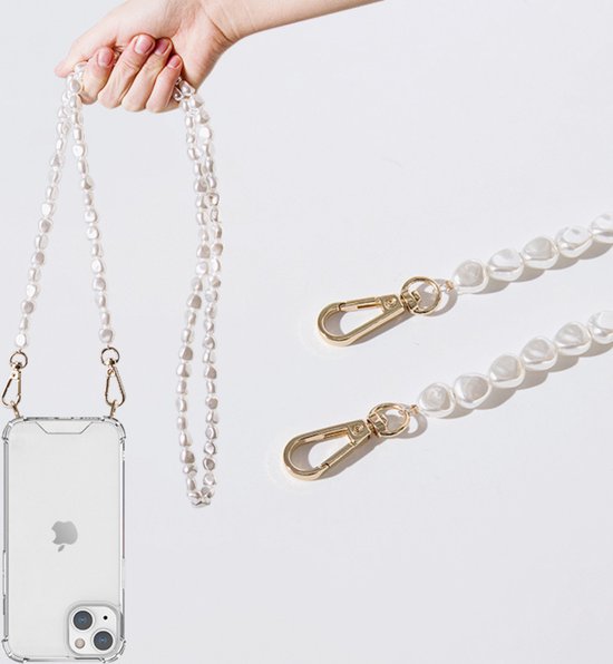 Casies Apple iPhone 11 hoesje met koord Parel ketting long size crossbody Cord...