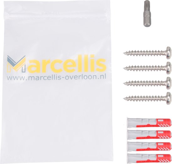 Marcellis - Industriële plankdrager - Voor plank 25cm - roestvrij staal - incl. bevestigingsmateriaal + schroefbit - type 1