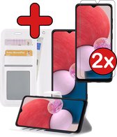 Hoesje Geschikt voor Samsung A13 4G Hoesje Book Case Hoes Portemonnee Cover Walletcase Met 2x Screenprotector - Hoes Geschikt voor Samsung Galaxy A13 4G Hoes Bookcase Hoesje - Wit