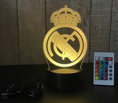 Klarigo®️ Nachtlamp – 3D LED Lamp Illusie – 16 Kleuren – Bureaulamp – Voetbal – Sfeerlamp Real Madrid – Nachtlampje Kinderen – Creative lamp - Afstandsbediening