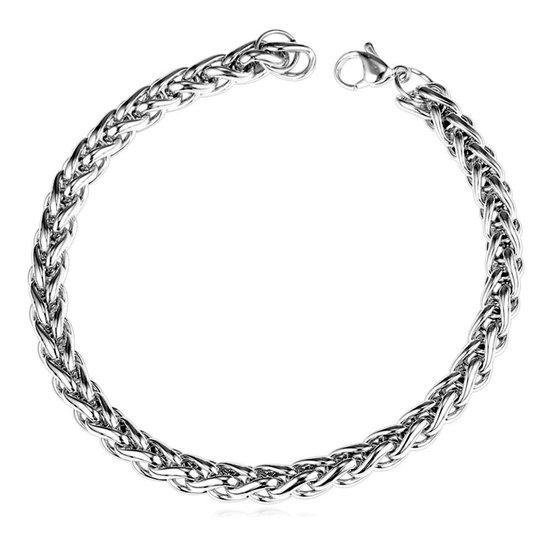 Fako Bijoux® - Schakelarmband Vossenstaart - Rond Gevlochten - Staal - RVS - 7mm - 22cm - Zilverkleurig