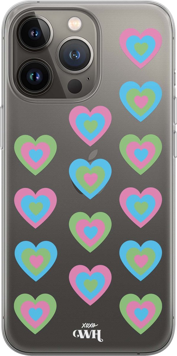 iPhone 13 Pro - Retro Heart Pastel Blue - iPhone Transparant Case