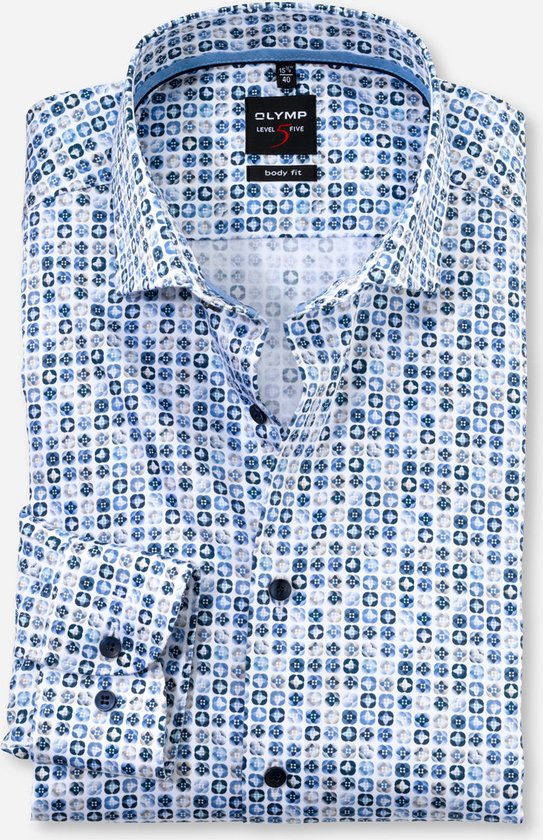 OLYMP - Overhemd Level 5 Blauw Print - 41 - Heren - Slim-fit