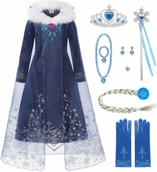 Prinsessenjurk meisje - Verkleedkleding - Het Betere Merk - 110/116(120) - Prinsessenkroon - Toverstaf - Haarvlecht - Juwelen - Kleed - Carnavalskleding