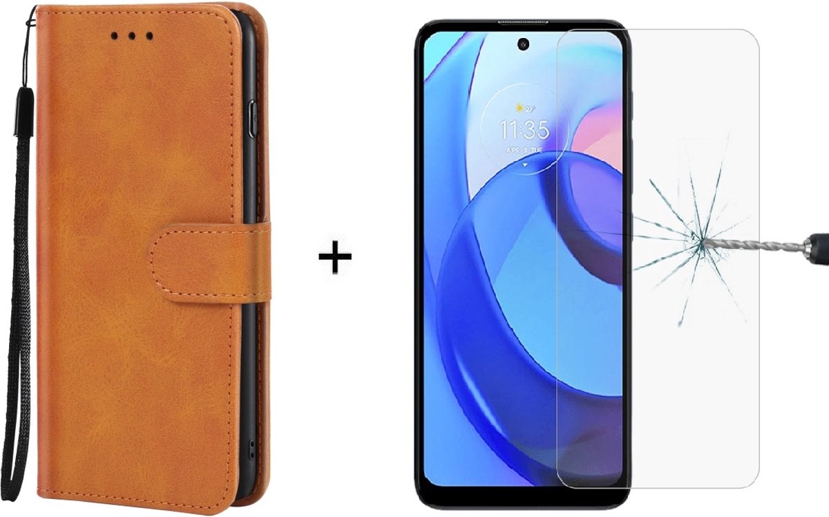 Motorola Moto G22 / E32 / E32s wallet agenda hoesje bruin + glas screenprotector