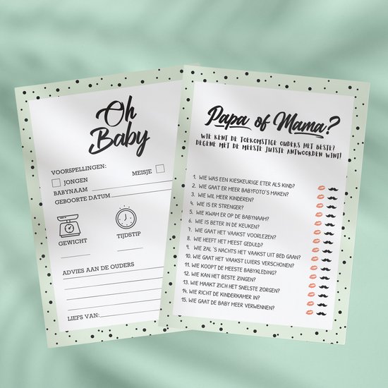 30 Voorspellingskaarten & 30 Quiz Kaarten | 100% Eco-Papier | Babyshower Invulkaarten - Gender Reveal - spelletjes