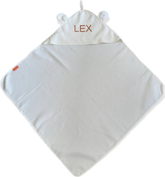 XXL badcape met capuchon en berenoortjes 90 x 95 cm - Inclusief Naam -  Wikkeldoek - Omslagdoek - Luxe Wafelstof - Antraciet