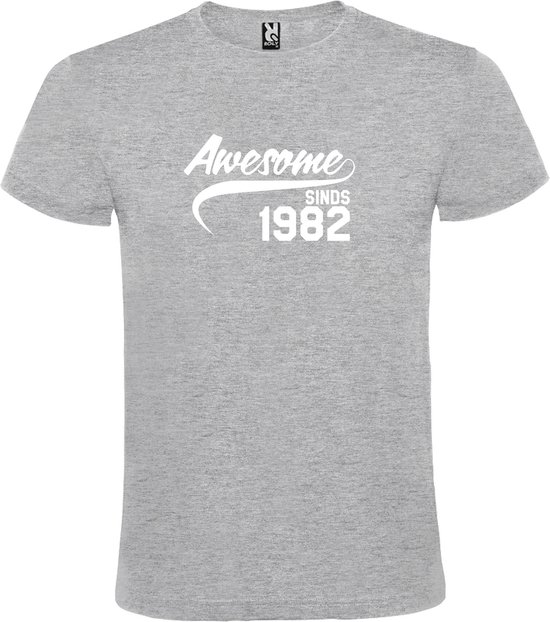 Grijs T-shirt ‘Awesome Sinds 1982’ Wit Maat 3XL