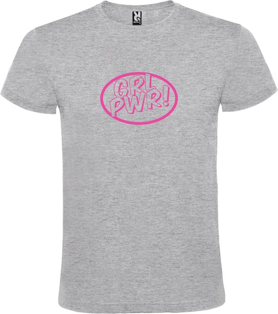 Grijs t-shirt met 'Girl Power / GRL PWR' print Roze Maat XS