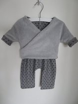 Newborn kleding - baby jongen - setje 2-delig - Maat 56 - blauw/grijs- kraamcadeau - ( handgemaakt Sweet Baby Bedstraw )