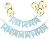 Joya® Verjaardag Slinger Blauw & Goud met Papieren Confetti Ballonnen | Feest Decoratie | Verjaardag | Happy Birthday | Letterslinger