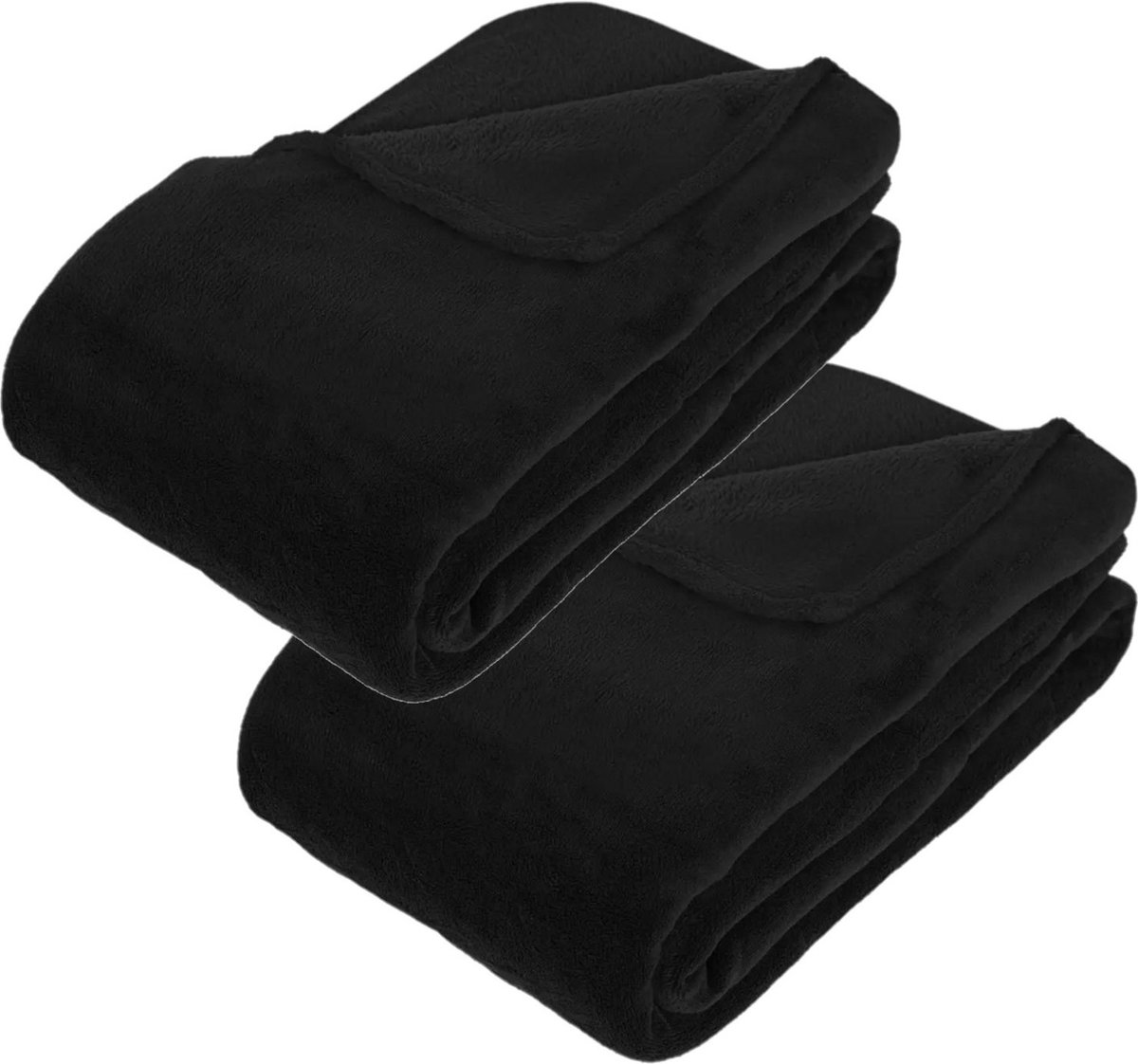 Atmosphera Grote Fleece bank deken/fleece plaid - 2x - zwart - 180 x 230 cm - polyester
