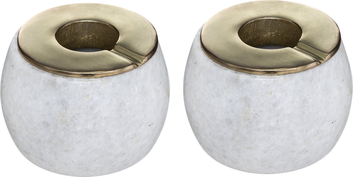 Goedkoopste 2x stuks terras asbakken/stormasbakken rond marmer/ijzer 12 x 10 cm wit - Buiten asbakken