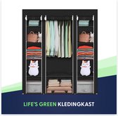 Life's Green® KM1Z XXL opvouwbare kledingkast – stalen frame met 225KG draagkracht – duurzaam design stoffen garderobekast – 12 opslag planken en 1 ophangstang – ruimtebesparende kleerkast – zwart – 150x45x175CM