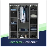 Life's Green® KM1G XXL opvouwbare kledingkast – Opbergkast – Campingkast – Stalen frame met 225KG draagkracht – duurzaam design stoffen garderobekast – 12 opslag planken en 1 ophan