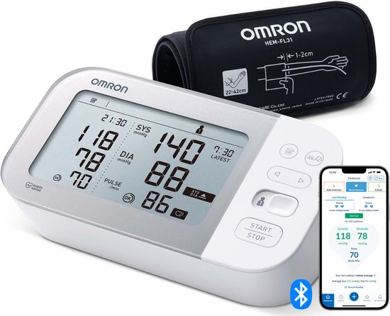 OMRON X7 Smart Bloeddrukmeter Bovenarm - Blood Pressure Monitor - Klinisch Gevalideerd - met Mobiele App - 22 tot 42 cm Manchet