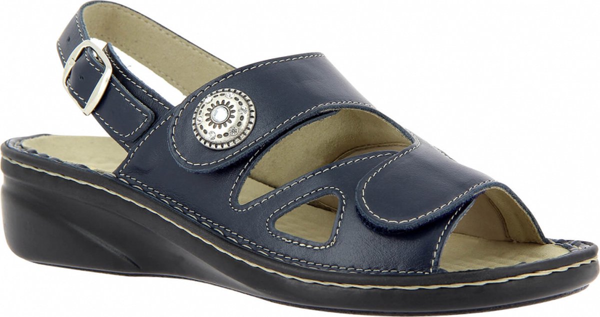 Luxe sandaal met stretch inzet mt:43 Marineblauw (met CE-Keurmerk) merk: Varomed model: Isabelle Hallux sandaal echt leder