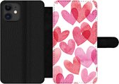 Bookcase Geschikt voor iPhone 11 telefoonhoesje - Een illustratie met hartjes van waterverf - Met vakjes - Wallet case met magneetsluiting