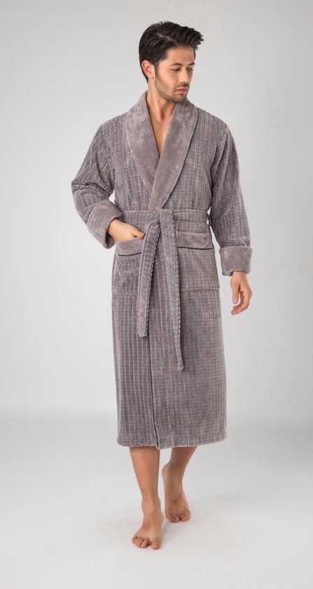 Heren Bamboe Katoen Badjas Adriano / Grijs / L/XL