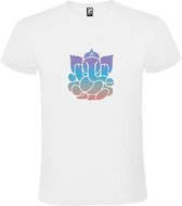 Wit T shirt met print van " Olifant Ganesha (Hindoe) " print Paars/Oranje/Blauw size XXXXL