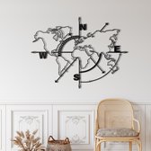 Wanddecoratie |Wereldkaart Leeg / World Map Empty| Metal - Wall Art | Muurdecoratie | Woonkamer |Zwart| 117x91cm