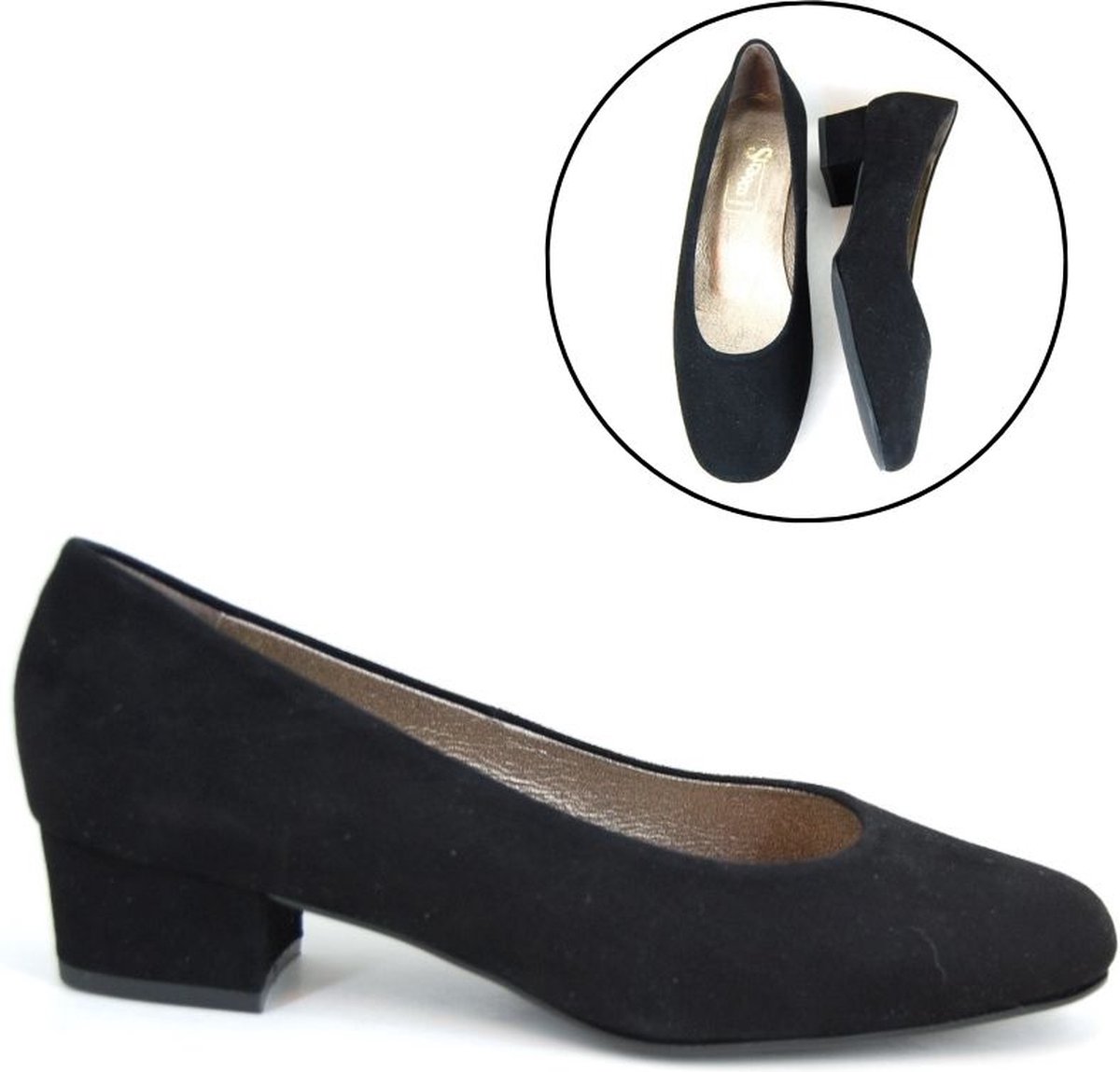 Stravers - Pumps met Lage Hak - zwart suede - Maat 35