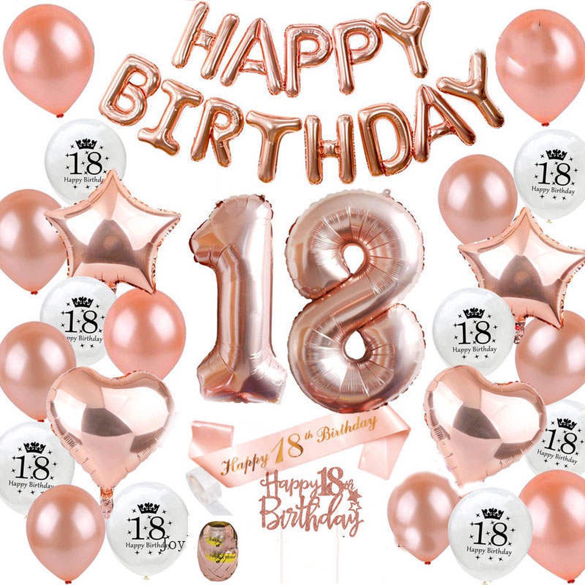 Joya Party® 18 Jaar Verjaardag Versiering Rose Goud | Ballonnen Slinger Rosé Gold | achttien sjerp | happy birthday - Merkloos