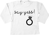 Shirt kind trouwen aanzoek-say yes met ring-huwelijksaanzoek-wit-zwart-Maat 86