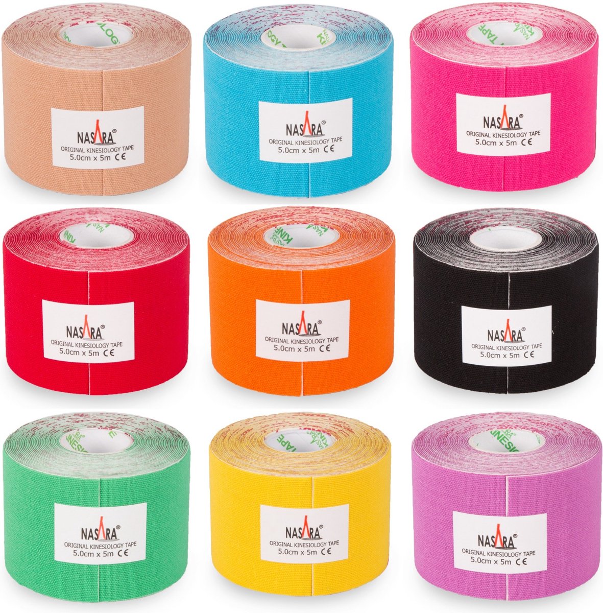Kinesiotape - mix kleuren | Nasara | 6st | Huidvriendelijk | Sporttape