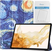 Case2go - Tablet hoes & Screenprotector geschikt voor Samsung Galaxy Tab S8 Plus - 12.4 Inch - Auto Wake/Sleep functie - Sterrenhemel