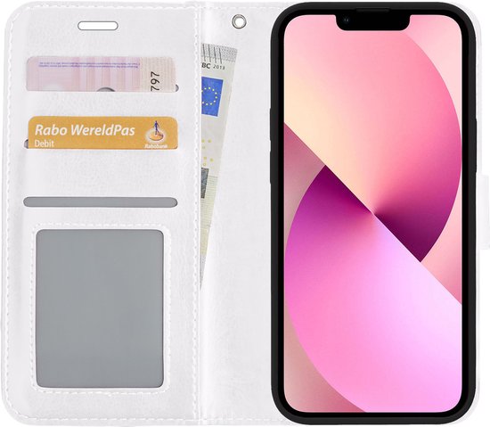 Hoesje - Met Screenprotector - Geschikt voor Apple iPhone 13 Pro Max - Luxe Pasjeshouder - Bookcase Portemonee - Flip Case - Kunstleer Book Case - Flipcase - Book Cover - Walletcase - Portemonneehoes - Telefoonhoesjes - Wit