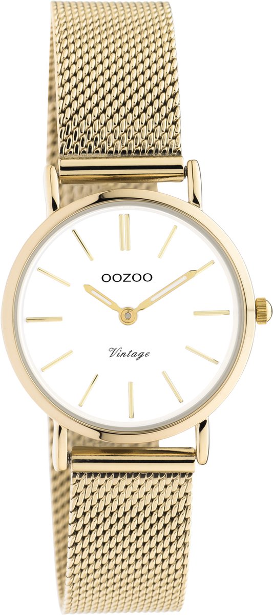 OOZOO Vintage series - Gouden horloge met gouden metalen mesh armband - C20231 - Ø28