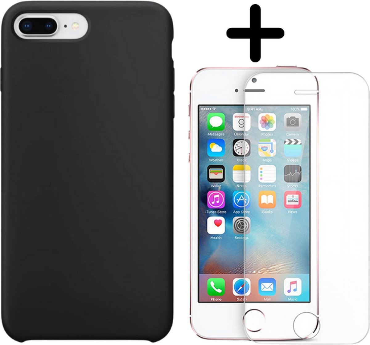 Fooniq Silicone Hoesje Zwart + Screenprotector - Geschikt Voor Apple iPhone 7/8 Plus