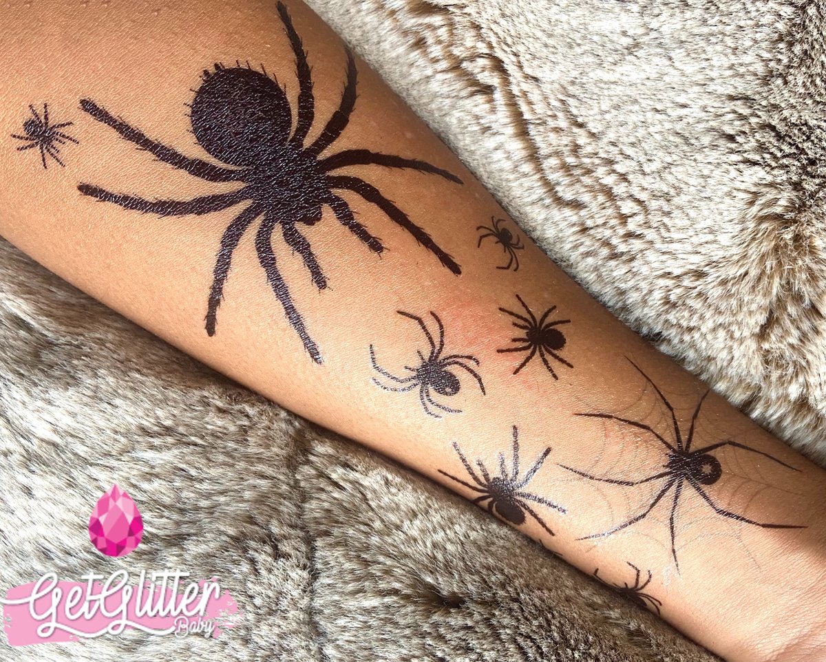 GetGlitterBaby® - Spinnen Tattoo / Halloween Decoratie Versiering / Carnaval Schmink Make Up Smink Make Up Plak Tattoos / Tijdelijke Tattoo / Nep Tatoeage - Spinnen — afbeelding 5