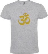 Grijs  T shirt met  print van  "het mooie spirituele Ohm teken" " print Goud size XXXXL