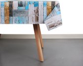 Raved Tafelzeil Steigerhouten Planken  140 cm x  150 cm - Blauw - PVC - Afwasbaar