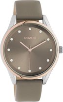 OOZOO Timepieces - Zilveren/Rosé gouden horloge met taupe leren band - C10952 - Ø40
