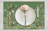 Zijou Placemats Groen Bloemen linnen set van 4 - 35x50 cm