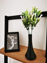 Vaas - Klein - Lang - Zwart - Smalle Hals - Roos - Droogbloemen / Veren - Uniek