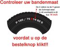 Bandenmaat 185/75 R14 82S met 14 inch velg.