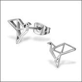 Aramat jewels ® - Oorbellen zweerknopjes origami vogel zilverkleurig staal 9mm