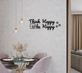 Stickerheld - Muursticker "Think Happy Be Happy" Quote - Woonkamer - Inspirerend - Engelse Teksten - Mat Zwart - 27.5x78cm