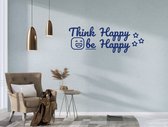 Stickerheld - Muursticker "Think Happy Be Happy" Quote - Woonkamer - Inspirerend - Engelse Teksten - Mat Donkerblauw - 41.3x117cm