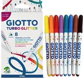 Giotto Turbo Glitterstiften - Glitter stiften- Toverstiften - Kinder Cadeautjes - 8 kleuren - Glitterpennen - Glitterstiften