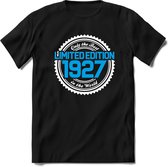 1927 Limited Edition | Feest Kado T-Shirt Heren - Dames | Wit - Blauw | Perfect Verjaardag Cadeau Shirt | Grappige Spreuken - Zinnen - Teksten | Maat 3XL