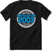 2003 Limited Edition | Feest Kado T-Shirt Heren - Dames | Wit - Blauw | Perfect Verjaardag Cadeau Shirt | Grappige Spreuken - Zinnen - Teksten | Maat S