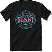 1933 The One And Only | Feest Kado T-Shirt Heren - Dames | Cobalt - Licht Roze | Perfect Verjaardag Cadeau Shirt | Grappige Spreuken - Zinnen - Teksten | Maat S